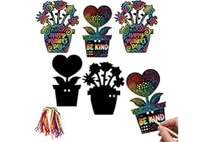 60Pcs Flower Scratch Cards Craft Mothers Day Graduation Flower Pot Scratch Craft Art Cards DIY Magic Rainbow Paper DIY Hangin