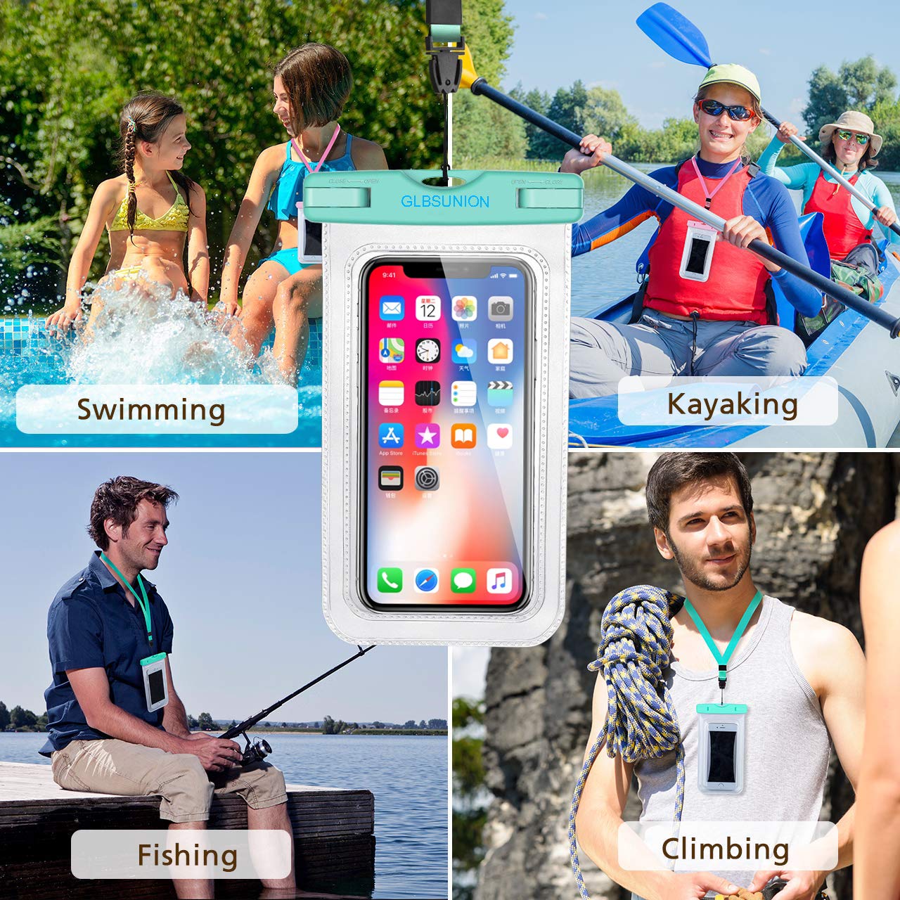 GLBSUNION Universal Waterproof Case, IPX8 Water Proof Phone Pouch Dry Bag Compatible for iPhone Xs Max/XR/X/8/8P/7/7P Galaxy up to 6.5\