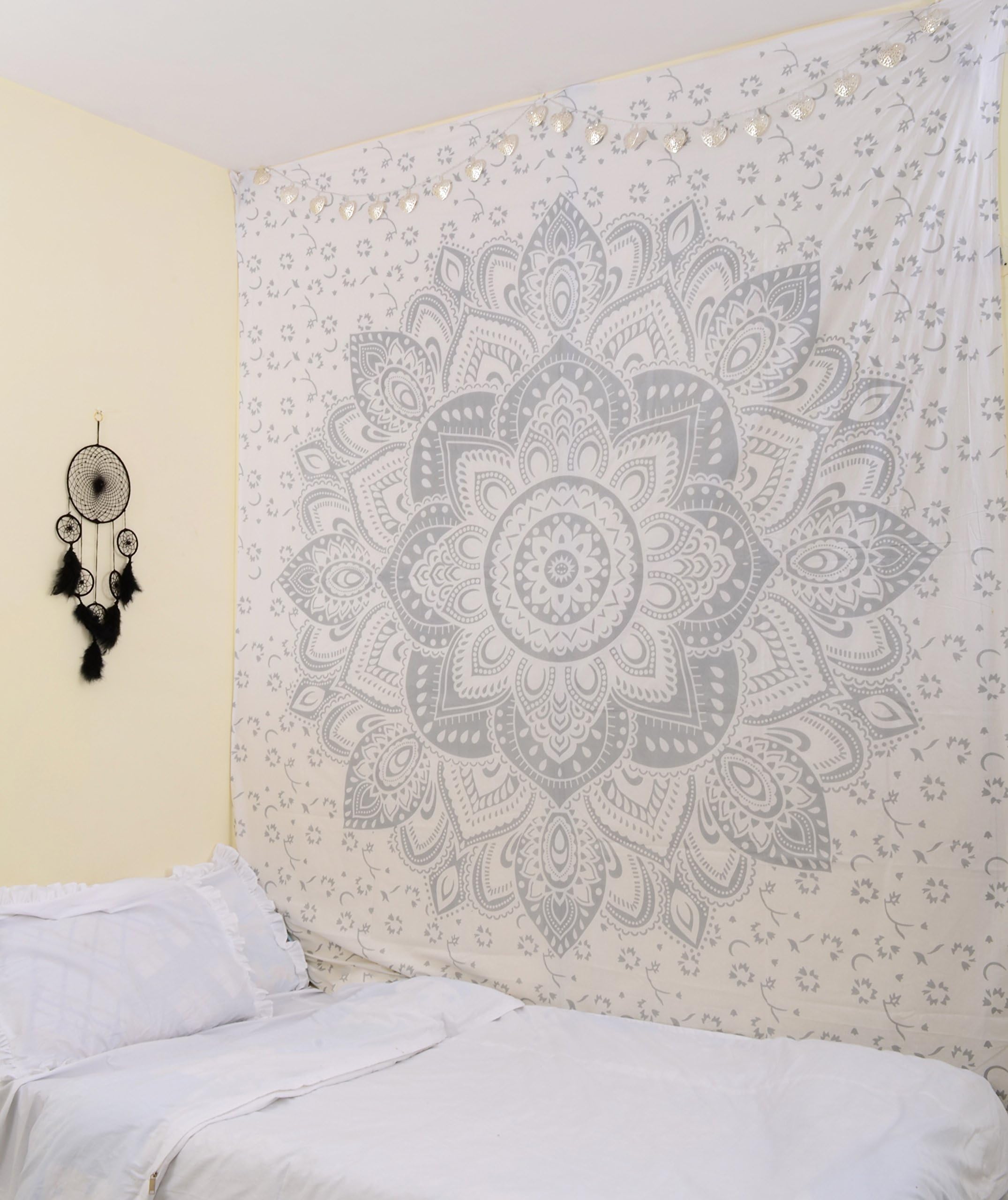 Original Silver Passion Wall hanging - Ombre Mandala Tapestry - Indian Wall Decor - Bohemian Wall Art - 100% Cotton - Queen Size 84X90 Inches By Craftura