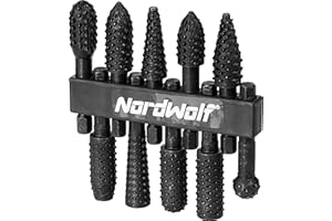 NordWolf 10-Piece Rotary Burr Wood Carving Rasp Files Set, with 1/4" Hex Shank for Wood & Rubber Deburring, Shaping and Grooving