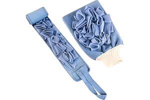 FIONSUN 2-in-1 Exfoliating Washcloth & Loofah Glove Set - Long Strip Towel + Hand Mitt for Back Scrubbing, Dual-Sided Design 