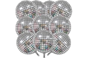 KALOR 22 Inch Metallic Disco Silver Mylar Balloons,10 Pcs Disco Ball Balloons,Large 4D Giant Round Foil Balloons for 70s Disco Party Decorations Birthday Decorations