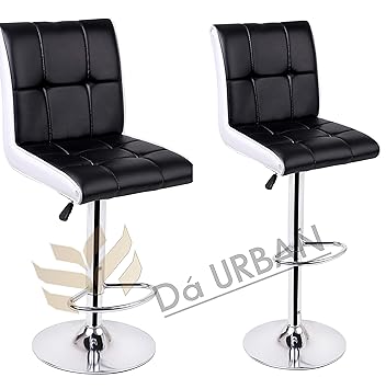 Da URBAN Height Adjustable Black & White Cadbury (Set of 2) Cafeteria & BAR Stool/Chair (ISO and BIFMA Certified)