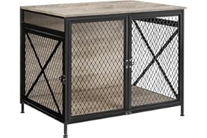 DWANTON Dog Crate Furniture, 25" L Three-Door Wooden Dog Kennel Indoor, Connectable Expansion, Wooden Dog Crate Table for Small/Medium/Large Dog, Dog House, Dog Cage Large, Greige