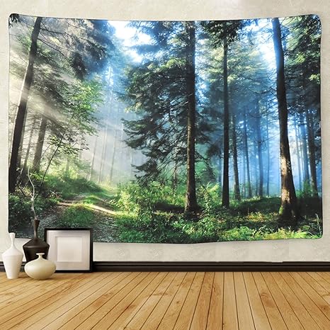 Amazon Co Jp Pknoclan 森の光 タペストリー 木 自然風景 大判 壁掛け 風景画タペストリー 新緑の並木 多機能壁掛け モダンなアート 布ポスター 模様替え 部屋 窓 カーテン 新居祝い お店 個性ギフト 150x130cm ホーム キッチン
