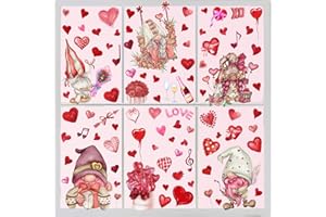 ADONISAON Valentine's Day Window Stickers Valentine's Day Window Clings Decals Cute Gnomes Love Heart Stickers for Glass Window Decorations 9 Sheets