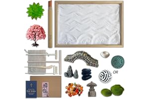 Threeheng Mini Japanese Zen Sand Garden Kit for Desk, Muti-Functional Sand Tray Therapy Kit with Bamboo Tray - Includes Sand Ball Insense Holder Crystals and More for Meditation, Gifts (Bamboo)