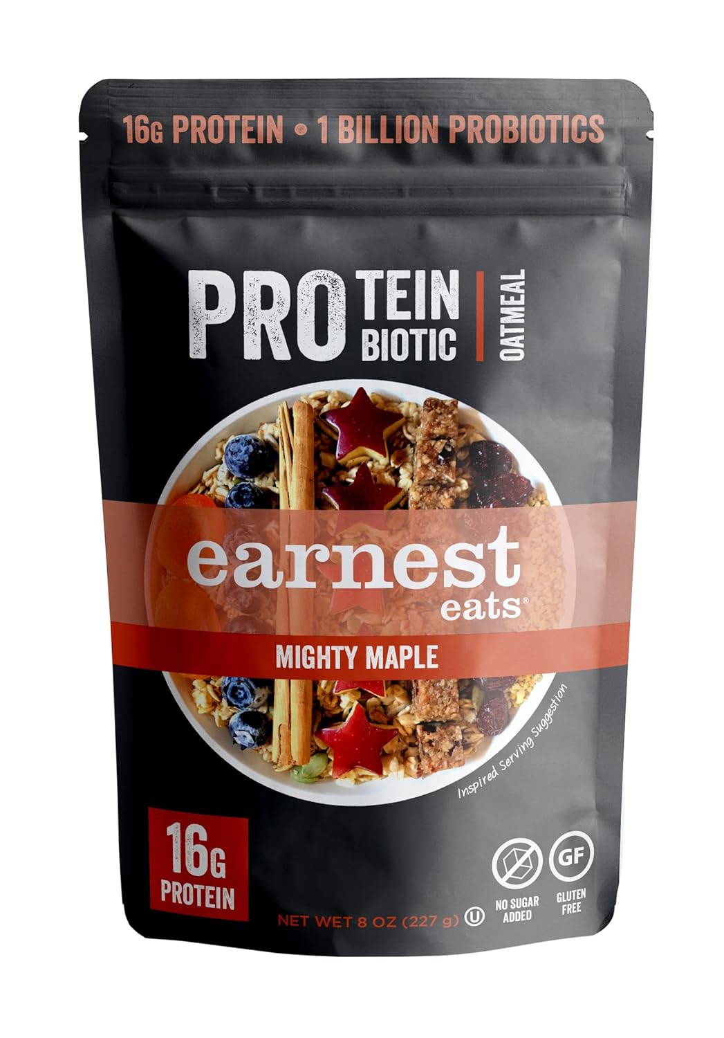 Earnest Eats PRO: Protein + Probiotic Superfood Oatmeal, Gluten Free, Mighty Maple, 4 Servings, 16g Protein per Serving, 8 Ounce (Pack of 1)