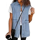 Dokotoo Women's Button Down Denim Vest Sleeveless Jean Jacket with Pockets Classic Cotton DenimTop