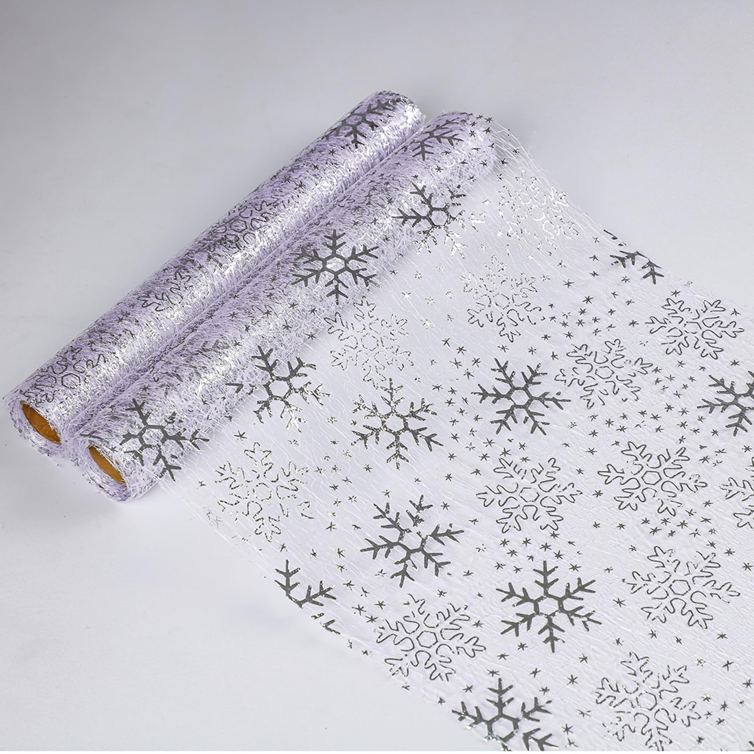 Snowkingdom 2 Pcs Christmas Snowflake Silver Table Runner 108 Inch Sparkly Silver Glitter Metallic Runners Decorations for Seasonal Winter Festival Holiday Home Party