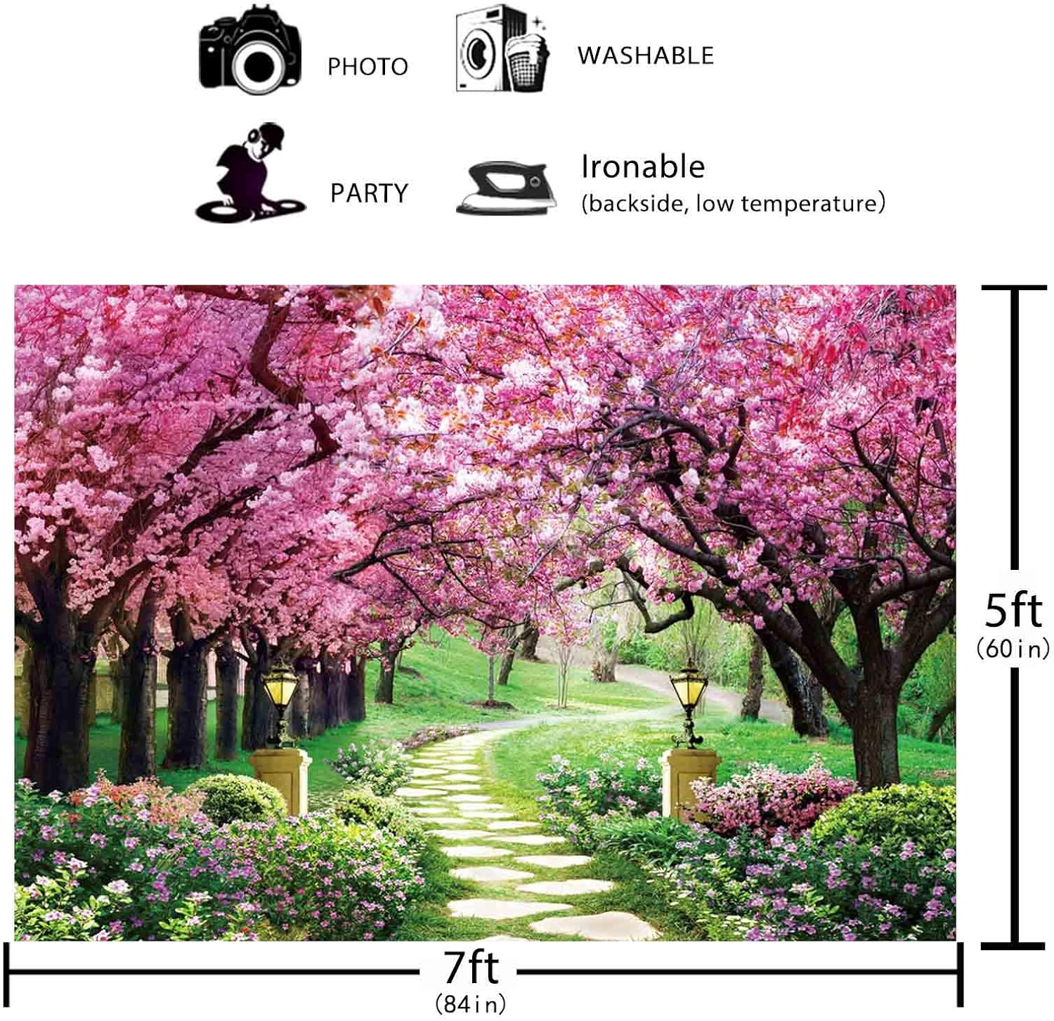 Allenjoy 7x5ft Soft Fabric Spring Backdrop Flower Tree Garden Path ...