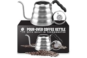 Bean Envy Pour Over Coffee Kettle - 40 oz, Stainless Steel, Gooseneck Coffee and Tea Kettle with Thermometer and Ergonomic Handle