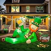 OurWarm 9FT St. Patrick's Day Inflatables Outdoor Decorations, Inflatable Leprechaun Holding Beer Leaned On A Pot of Gold, St Patricks Day Blow Up Inflatable for Yard Lawn Garden Holiday Party Decor