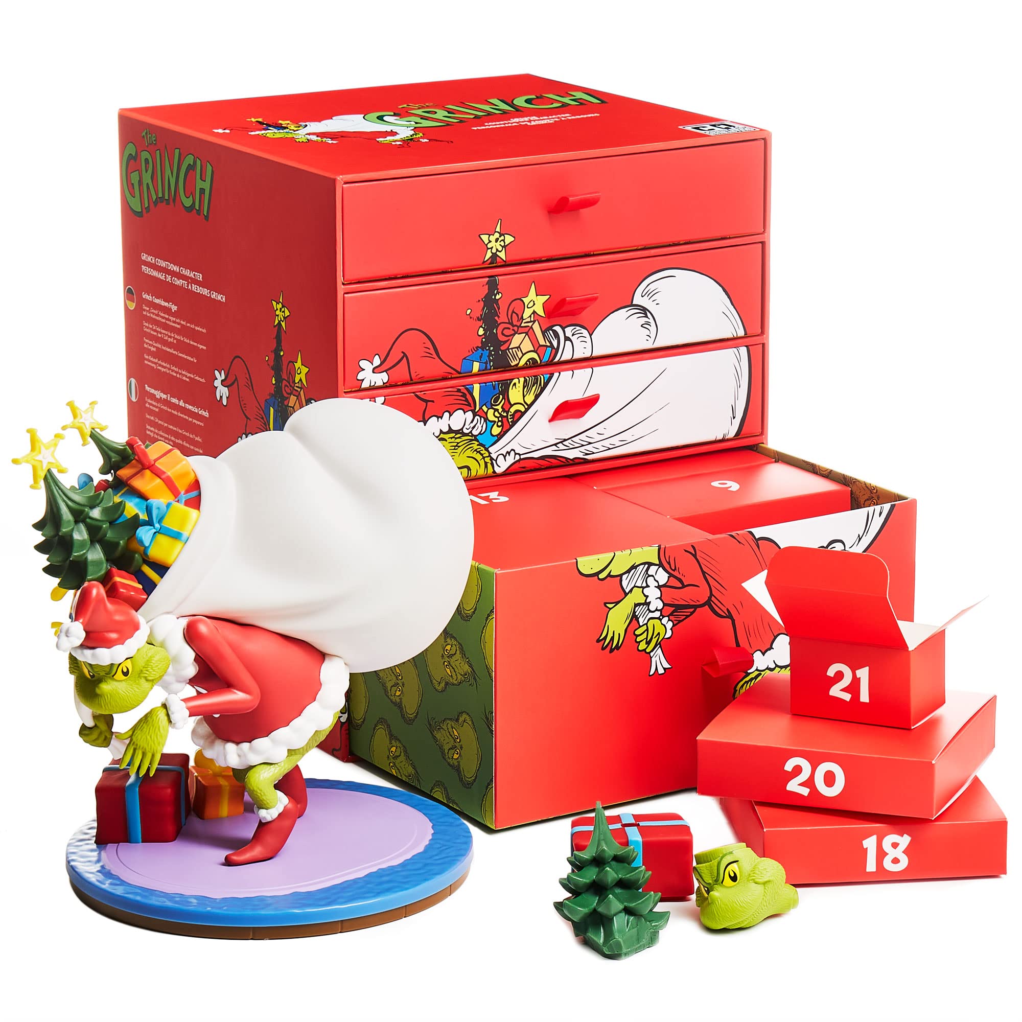 CC Countdown Characters 2024 The Grinch Collectible Figure - Official The Grinch Merchandise - Buildable Advent Calendar Statue