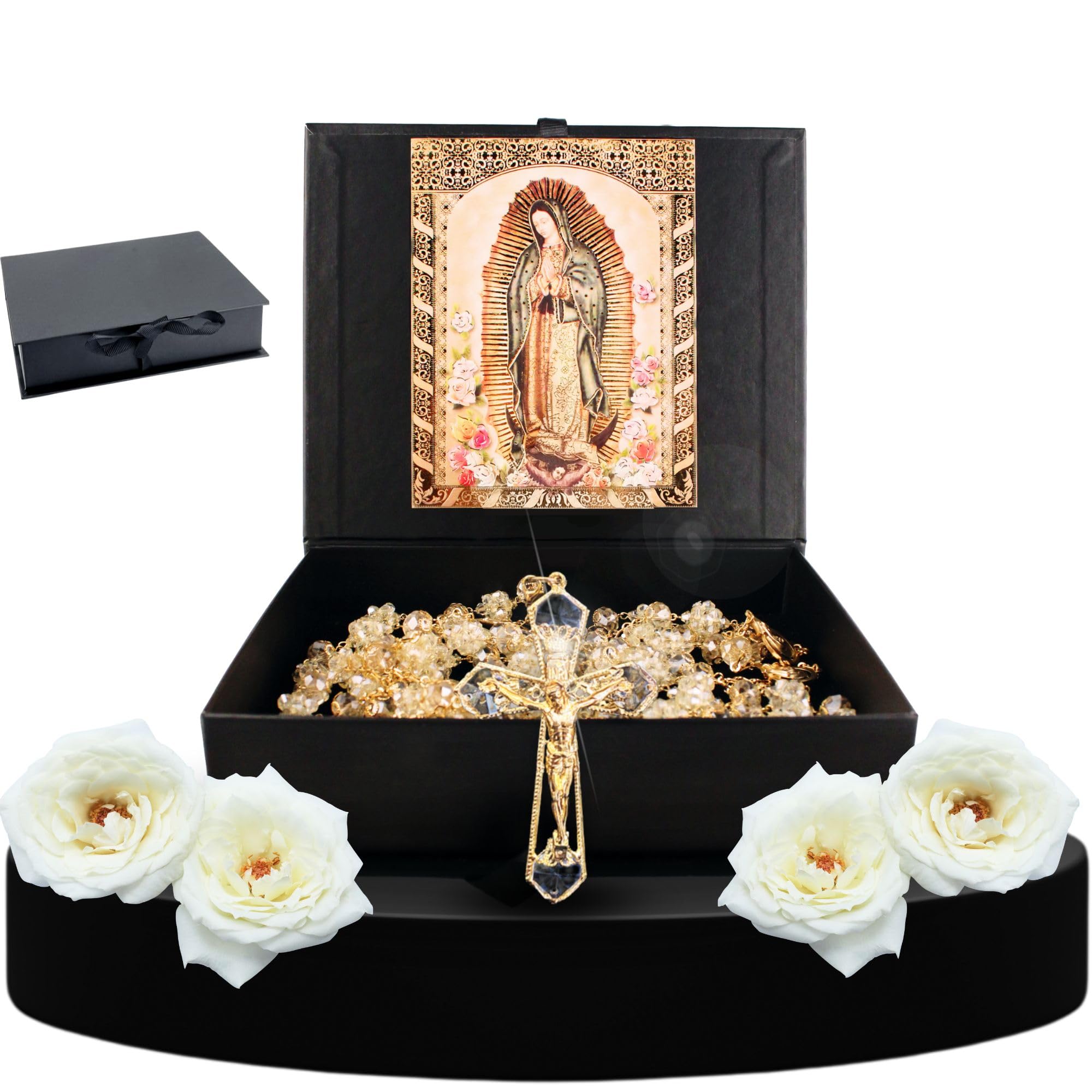Photo 1 of Wedding lasso crystal with Jesus christ and virgen de guadalupe in a Premium gift box - Lazo de bodas de iglesia para novios - lasso for wedding ceremony - wedding lasso catholic set - lazo para bodas