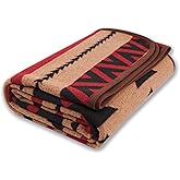 PuTian Merino Wool Blanket - Warm, Thick, Washable, 87" x 63" Large Throw for Outdoors, Camping,Couch, Bed, Travel - Super Soft Wool Blanket (Striped Fire Light Tan)
