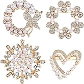 DOPENSPI 4 Pcs Pearl Brooches for Women, Elegant Floral Rhinestone Crystal Brooch Pins Set for Wedding Party Bridal Fashion Jewelry and Daily Wear Accessories