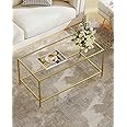 Homleke Glass Coffee Table, Modern Rectangular Gold Coffee Table for Living Room, Minimalist Center Tea Table with Sturdy Metal Frame for Apartment, Office, Dining Room, Easy Assembly, Golden
