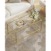 Homleke Glass Coffee Table, Modern Rectangular Coffee Table for Living Room | Minimalist Center Table with Sturdy Metal Frame for Apartment, Office, Easy Assembly, 39.4 x 19.7 x 17.7 Inches, Golden