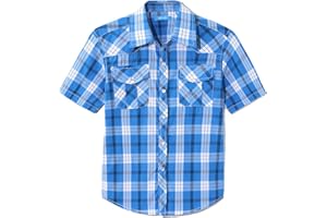 CHEERBOY Boy's Toddler Kids Casual Short Sleeve Western Pearl Snap Button Plaid Shirt 4-16 Years