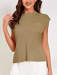 Himosyber Women's Solid Sleeveless Vest Mock Neck