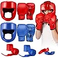 Kanayu 12 Pcs Kids Boxing Equipment Set for Beginners Ages 6-18 Years Including Boxing Helmet and Gloves Hand Wraps Sport Mouthguards Taekwondo Sparring Gear for Kids and Children