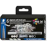 STAEDTLER Pigment Arts Soft Brush Pen, Grey Colors, Pack of 6 Pens, 372 C6