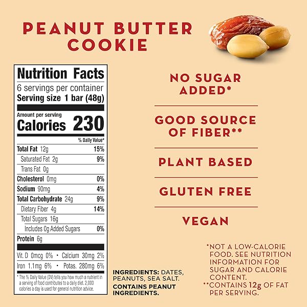 LARABAR PEANUT BUTTER COOKIE, FRUIT AND NUT BARS, GLUTEN FREE AND VEGAN, 10.2 OZ, 6 CT
