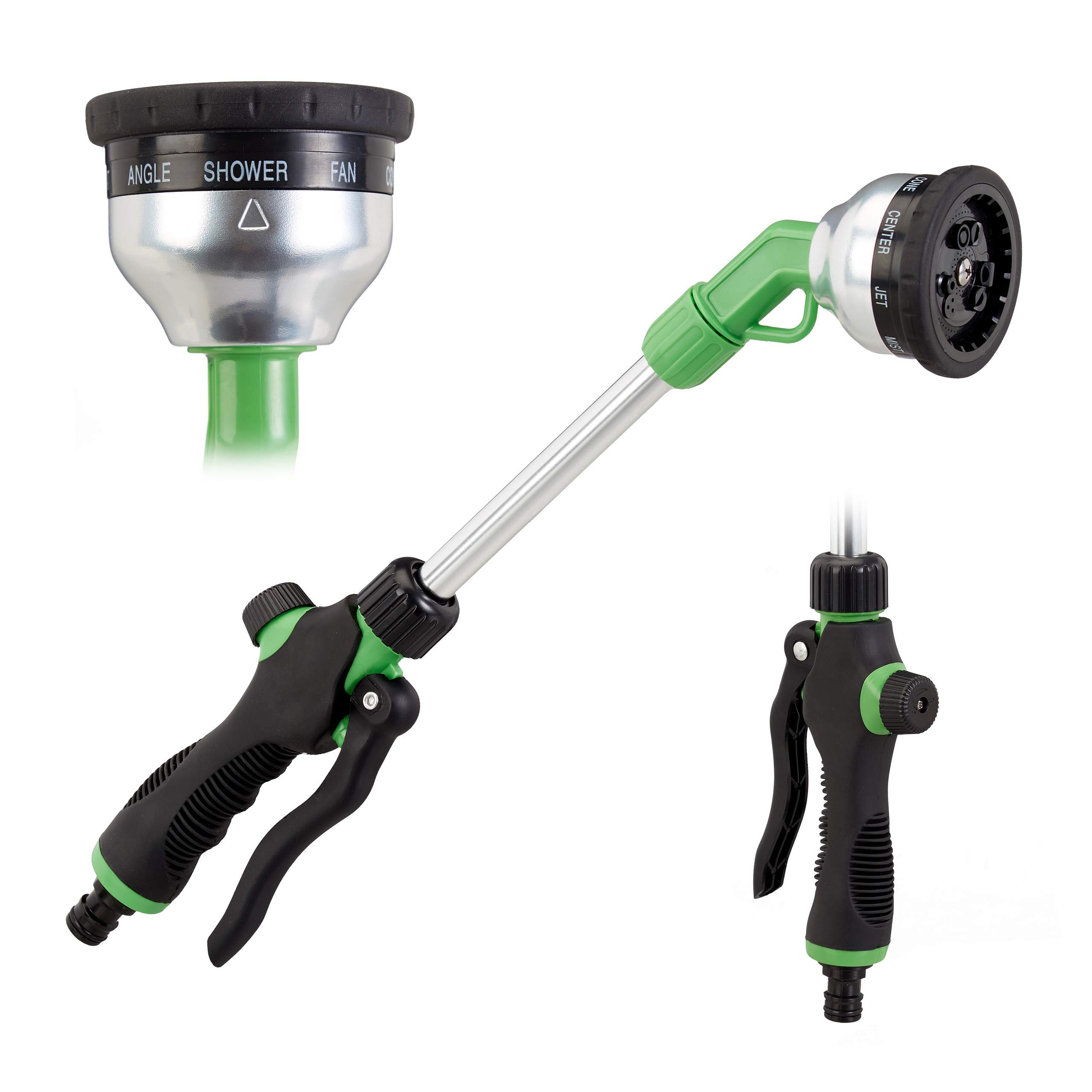 Relaxdays Watering Wand Premium, Spray Gun 1/2 inch, 9 Spray Modes, One-Handed Operation, 44 cm Long, Green/Black