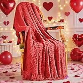 inhand Knitted Gifts Red Throw Blankets for Couch,Valentines Day Decor for Her Him Girlfriend Wife, Romantic Lightweight Decorative with Tassel, Farmhouse Warm Woven for Women,50"x60"