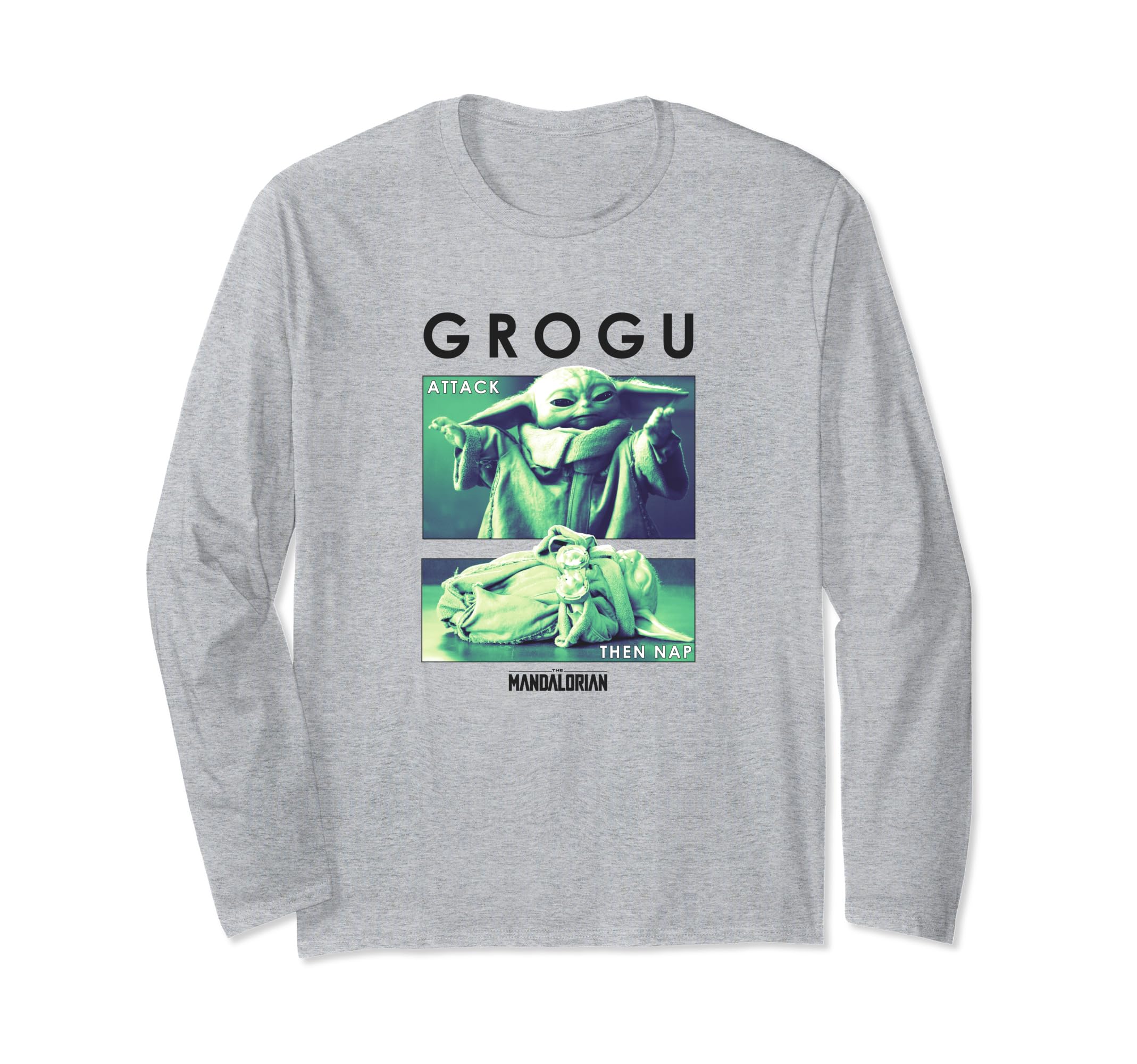 Star Wars: The Mandalorian Grogu Attack Then Nap R14 Long Sleeve T-Shirt