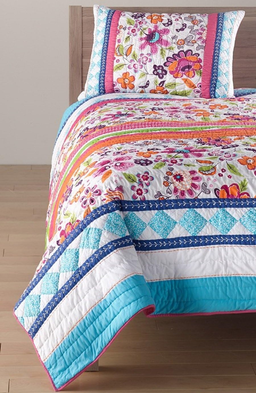 Amity Home Lola Cotton Multicolor Patchwork Striped 3 Piece Queen Quilt Set