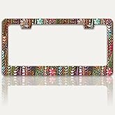 Shell Flower Print License Plate Frame Funny Floral License Plate Holders Stainless Steel Auto Accessory Bracket 2 Hole with Screws for US Vehicles 6x12 Inch for Women Men