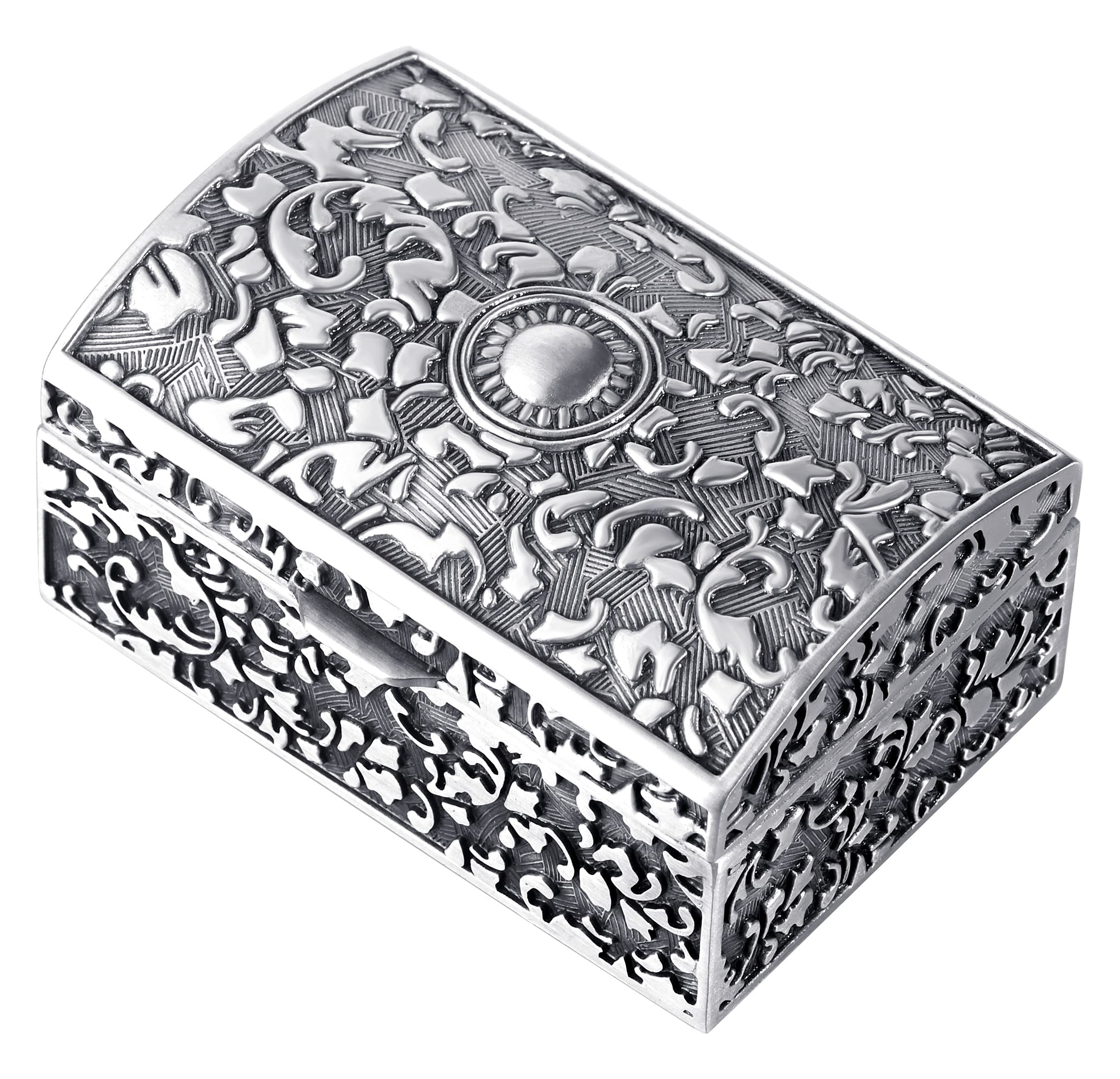 INFINIONLY Jewelry box for women, Zinc alloy jewelry box, vintage european style carved jewelry box, rectangular jewelry storage box, handicrafts, vintage silver
