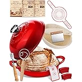 Dutch Oven Bread Baking Pot with Lid 6QT Enameled Cast Iron Oven, Gradient Red Design & Complete Sourdough Kit (Banneton Basket, Dough Tools, Silicone Sling) for Artisan Bread Making
