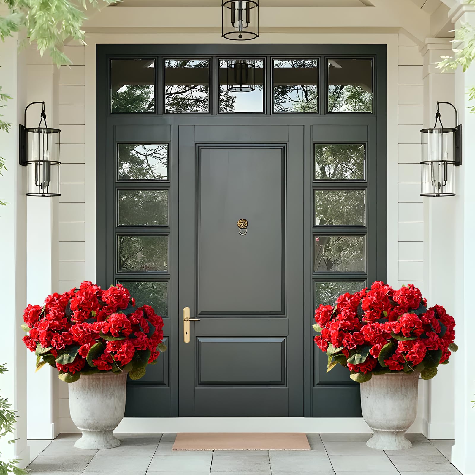 Photo 1 of Waipfaru 24 Pcs Artificial Flowers for Outdoors, UV Resistant Faux Flowers for Outdoor Planters, Silk Geraniums Bouquet Red Spring Artificial Plants for Garden Porch Patio Balcony Yard Decoration