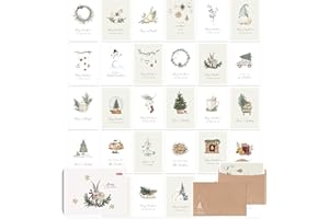 30 Rustic Christmas Cards Boxed Unique Holiday Cards with Kraft Envelopes Stickers Modern Boho Season's Greetings and New Yea