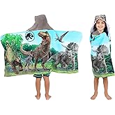 Jurassic World Kids Super Soft Bath/Pool/Beach Soft Cotton Terry Hooded Towel Wrap, 24 in x 50 in, (Officially Licensed Product) By Franco
