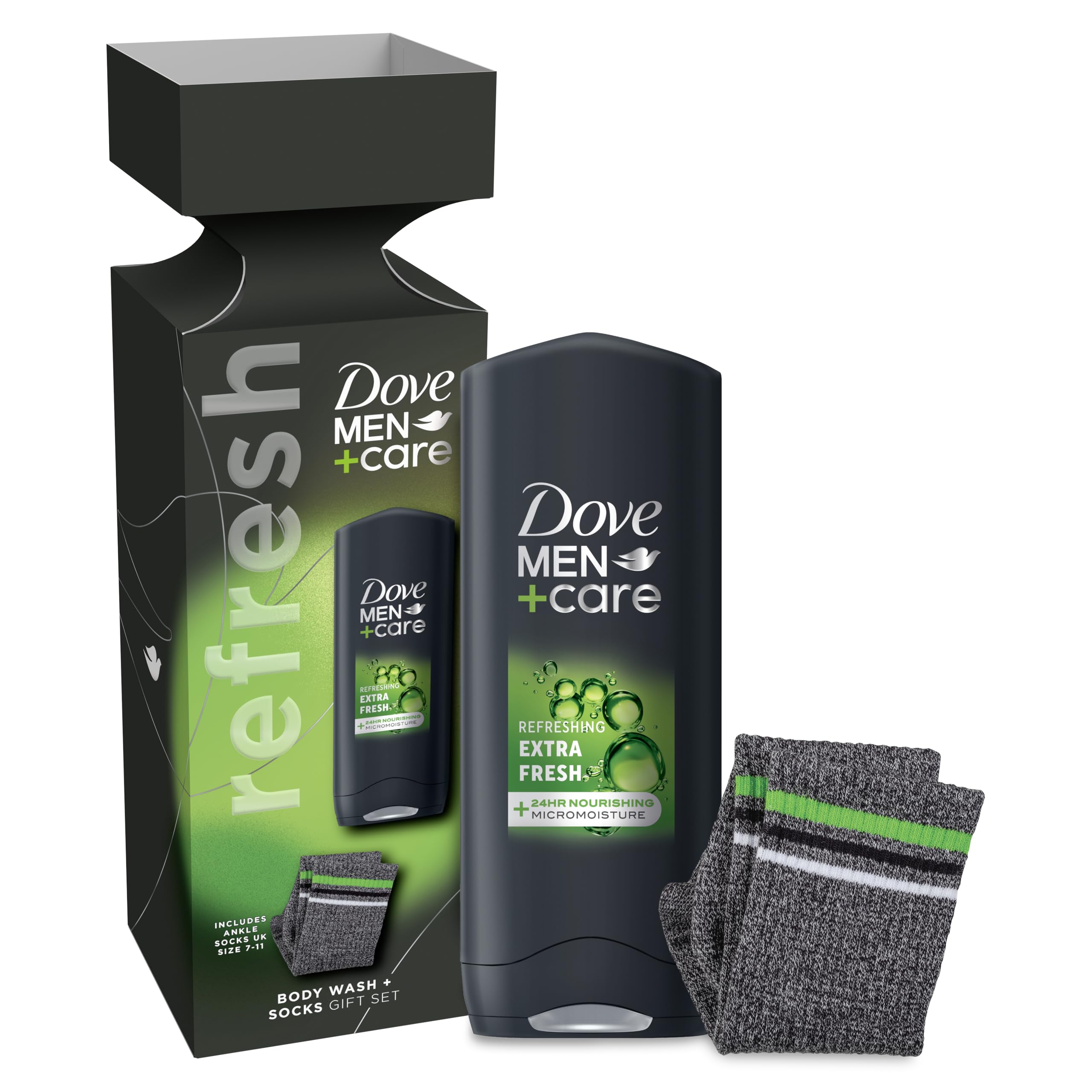 Dove Men+Care Body Wash & Socks Perfect Men's Gift Set for Him, 3-in-1 hair, face & body wash and socks in a stylish box 1 piece