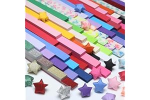 KOOL KRAFTS Origami Star Paper Strips - 1000 Sheets, 20 Colors, 100 Glow-in-The-Dark Sheets, 100 Glitter Sheets, Includes Instructions for How to fold Paper Star Strips.