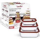 Lardur Glass Food Storage Containers with Glass Lids 3 Pack - Square Meal Prep Food Container Set with Airtight Lids - Microwave & Dishwasher Safe, 100% Plastic Free, Vented, Gift Packaged, Red Color