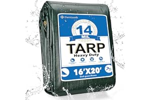 Pattiumo Tarp Waterproof 16' X 20', Heavy Duty Tarp 14 Mil Multipurpose Protective Cover Large Tarps UV All Weather Resistant Outdoor Waterproof Tarps for Shelter Camping, Green/Brown