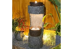 Sunlinua Garden Water Fountain Outdoor Waterfalls Fountain Floor Standing Water Fountains with LED Lights, Pump, Natural Stones for Garden, Living Room, Patio, 42 inches Height