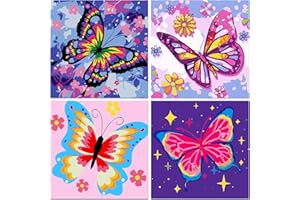 igoodom 4 Pack Butterfly Paint by Numbers Kit for Kids, Kids Paint by Numbers for Ages 8-12, Paint by Numbers Kits Children Beginner for Home Wall Decor 8x8 Inch