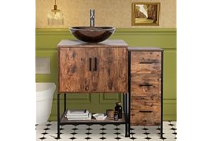 UEV 36" Antique Bathroom Vanity, Dark Brown Bathroom Vanity Set with Sink and 3 Drawers Side Cabinet Combo, Iron Wood Bathroom Cabinet with Adjustable Water Temperature Faucet (A09-NEW)