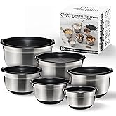 COOK WITH COLOR Stainless Steel Mixing Bowls Set with Lids - Nesting Bowls with Non-Slip Bottom, Black, 12 Pieces