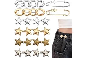 8 Set Pant Waist Tightener Star Buttons Pins + 2 Set Detachable Button Pins, No Sewing, with 2 Set Pins, Adjustable Waist Tig
