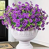 MARTINE MALL 24 Bundles Look Real Artificial Flowers for Outdoors, Realistic Fake Outdoor Flowers, UV Resistant Silk Petunia Flowers for Outside Faux Flowers Plants for Outdoor Porch, Purple