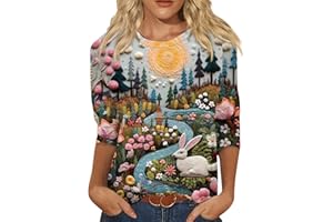 SLQDGMRYZ 3/4 Length Sleeve Womens Tops Casual Loose Fit Crewneck T Shirts Cute Solid Three Quarter Length Tunic Tops