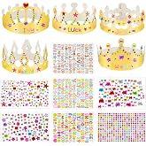 Gold Paper Crowns, 15 Pcs DIY Birthday Party Crowns with Gem Stickers | King &amp; Princess Crown Hats,Crowns for Kids, Letters and Number Stickers for School, Party &amp; Craft Decoration